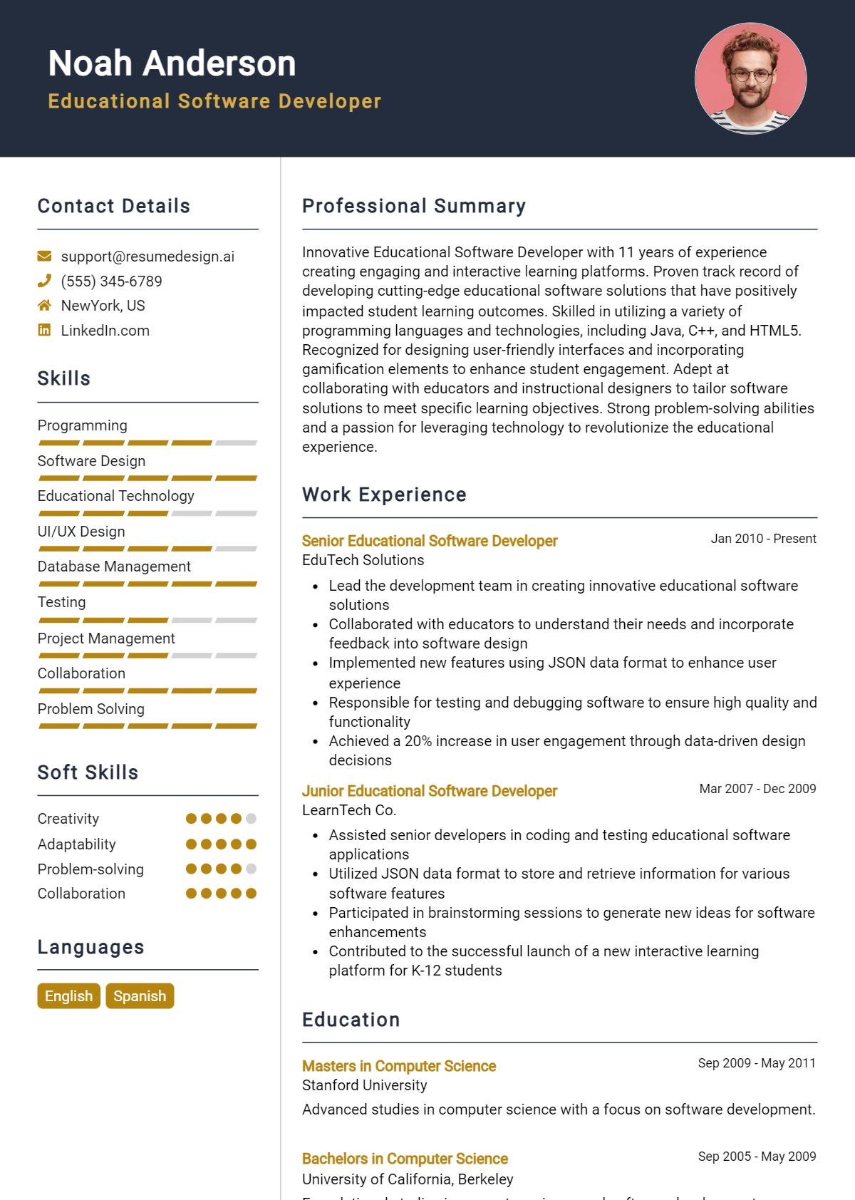 Educational Software Developer Resume Example