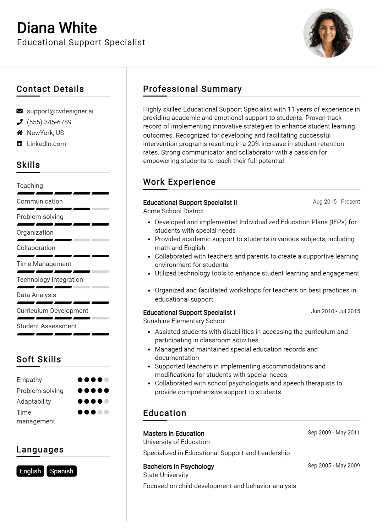 Educational Support Specialist Resume Example