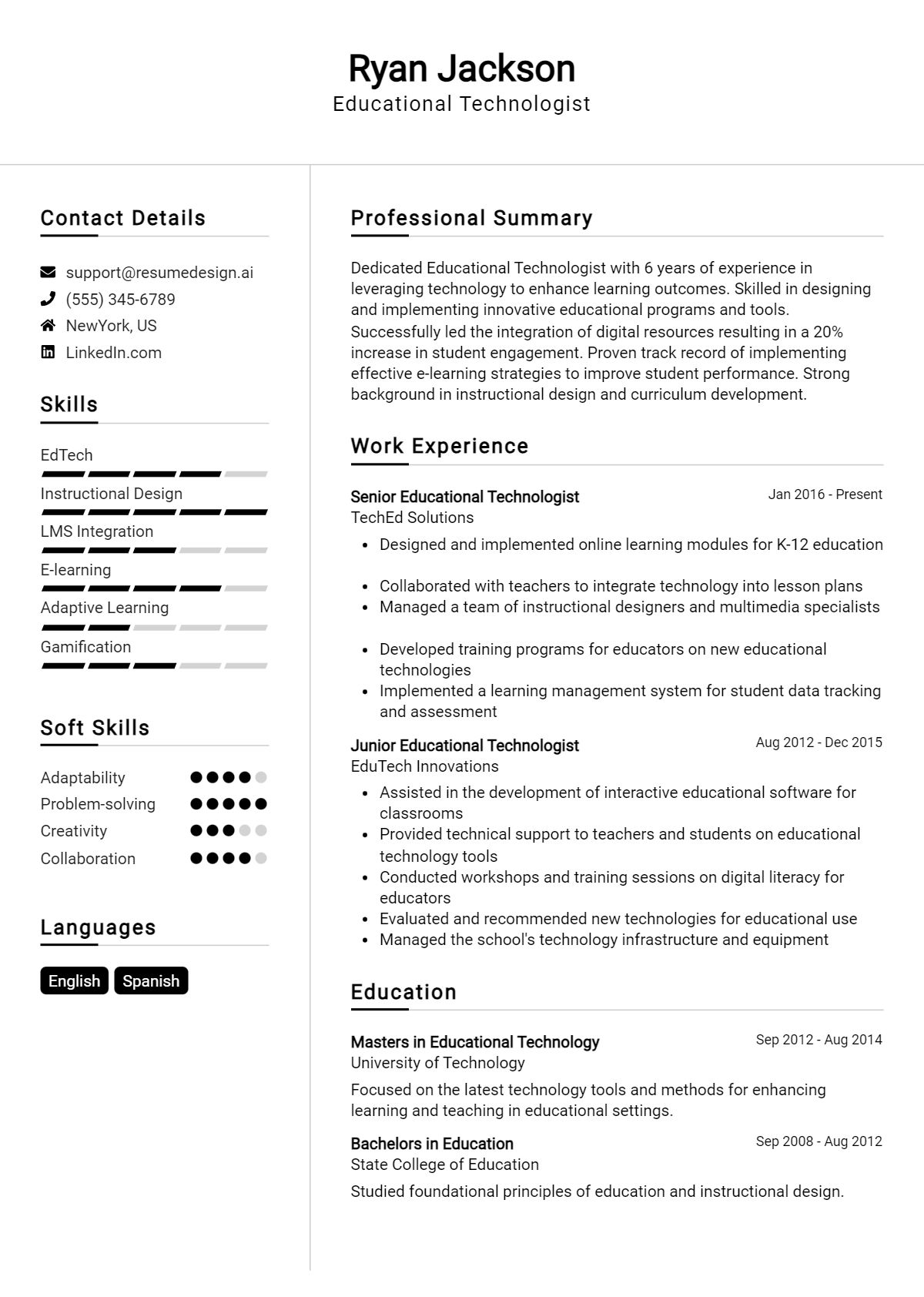 Educational Technologist Resume Example