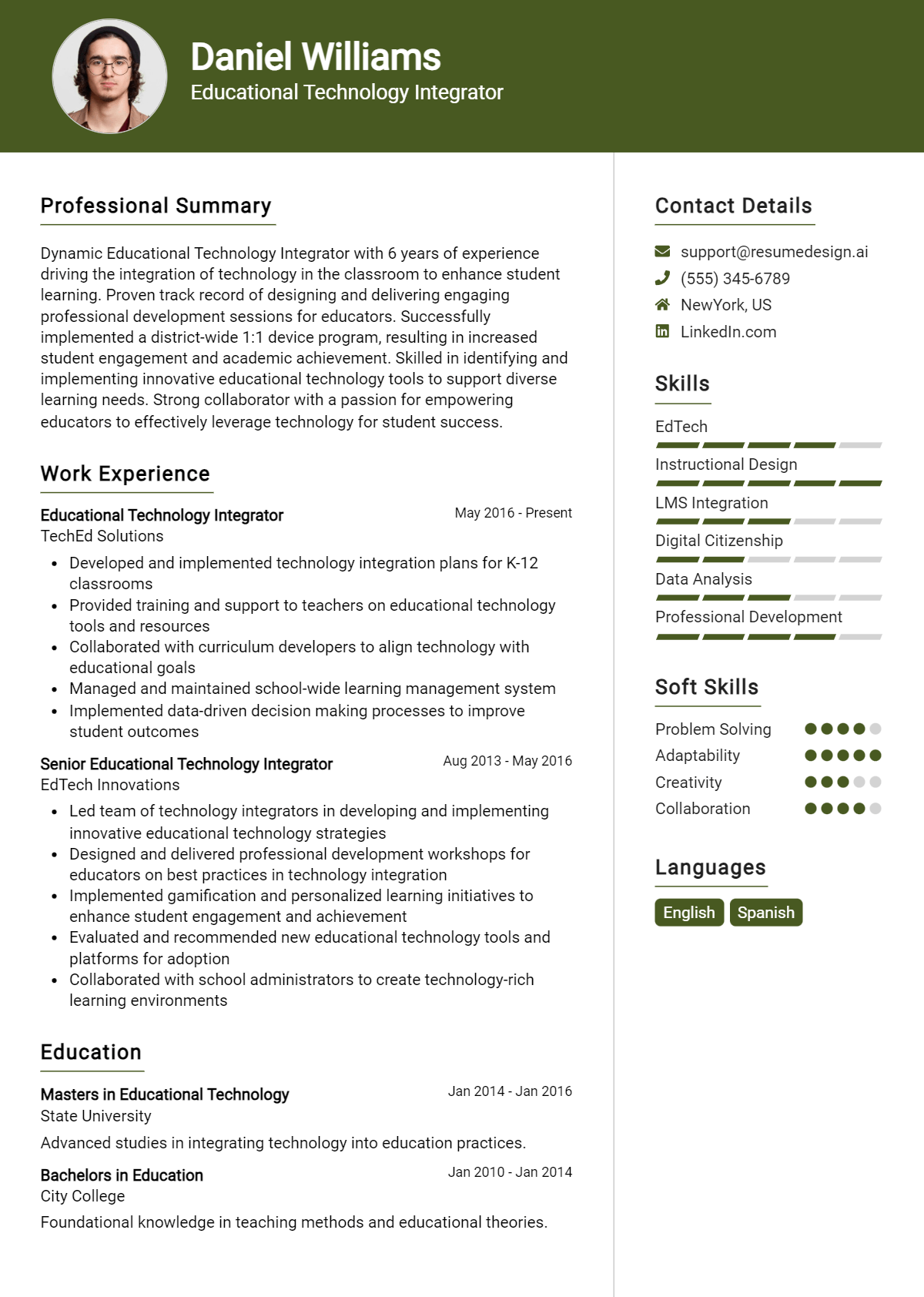 Educational Technology Integrator Resume Example