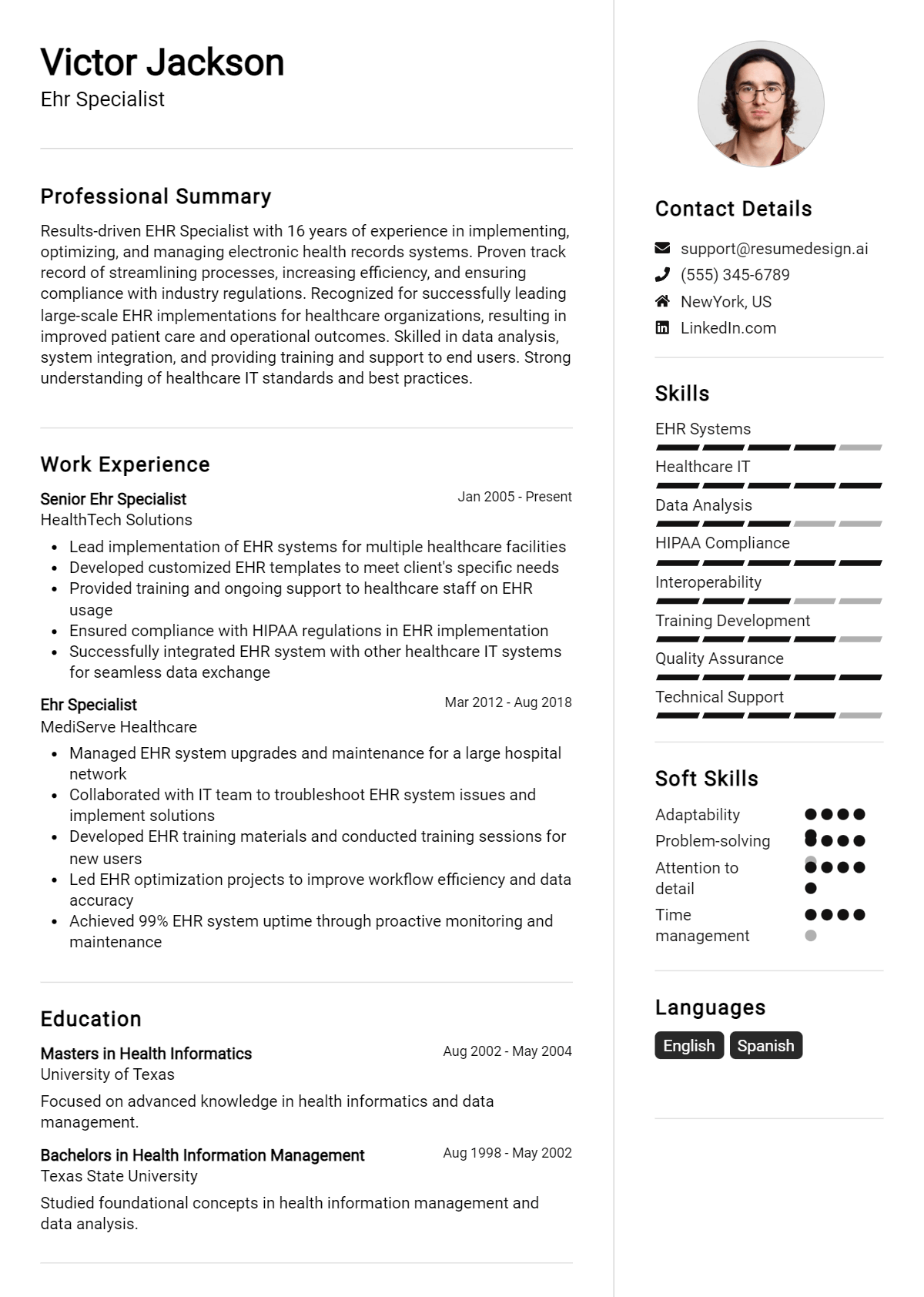 Ehr Specialist Resume Example