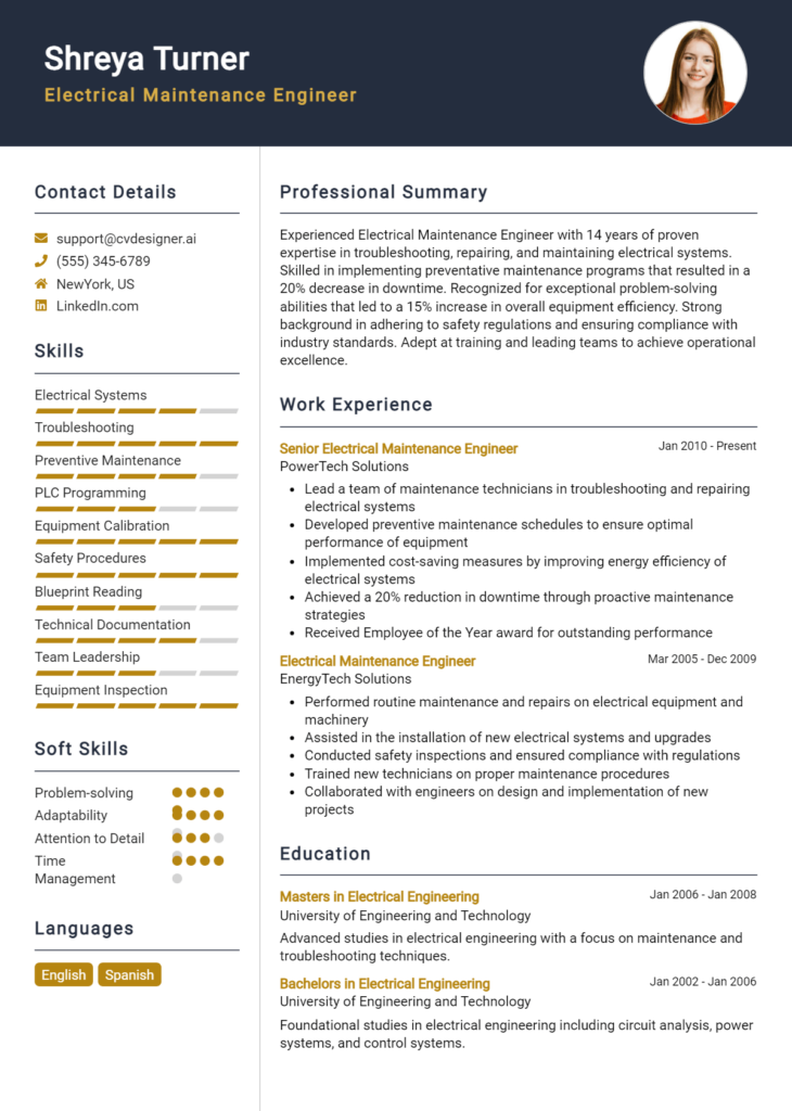 Electrical Maintenance Engineer Resume Example