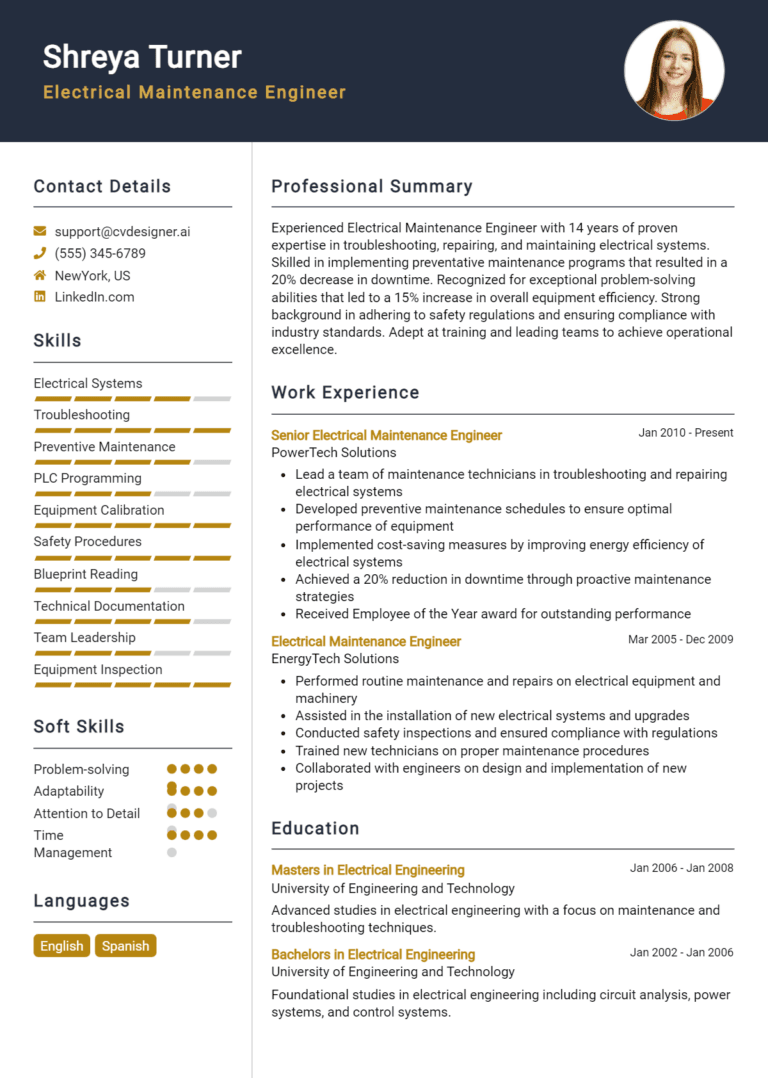 14 Electrical Maintenance Engineer Resume Examples And Templates for 2025