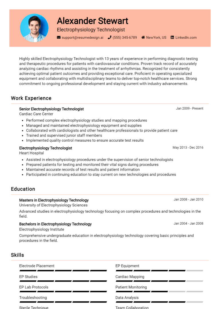 24 Electrophysiology Technologist Resume Examples And Templates for 2025