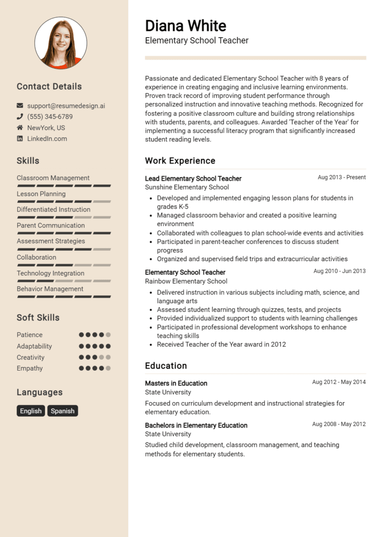 16 Elementary School Teacher Resume Examples And Templates for 2025
