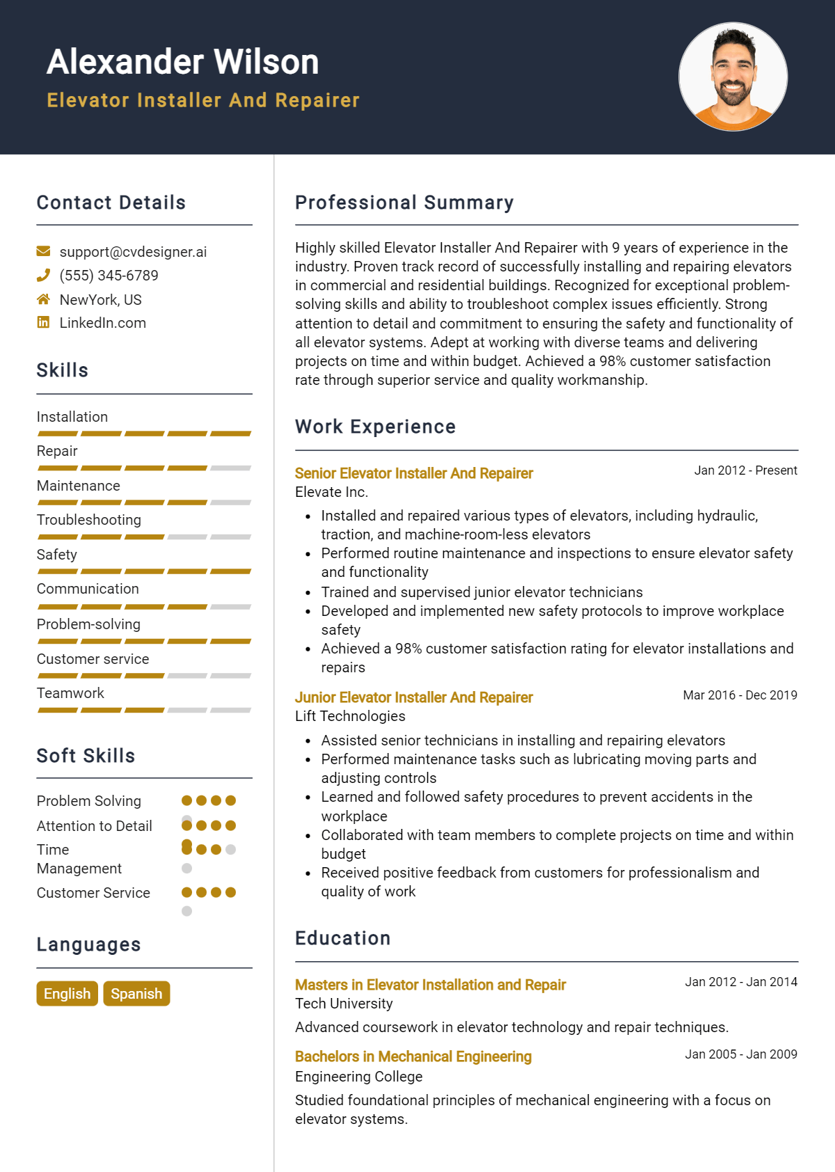 Elevator Installer And Repairer Resume Example