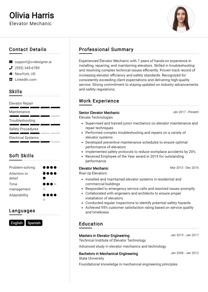 Elevator Mechanic Resume Example