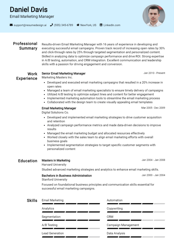 Email Marketing Manager Resume Example