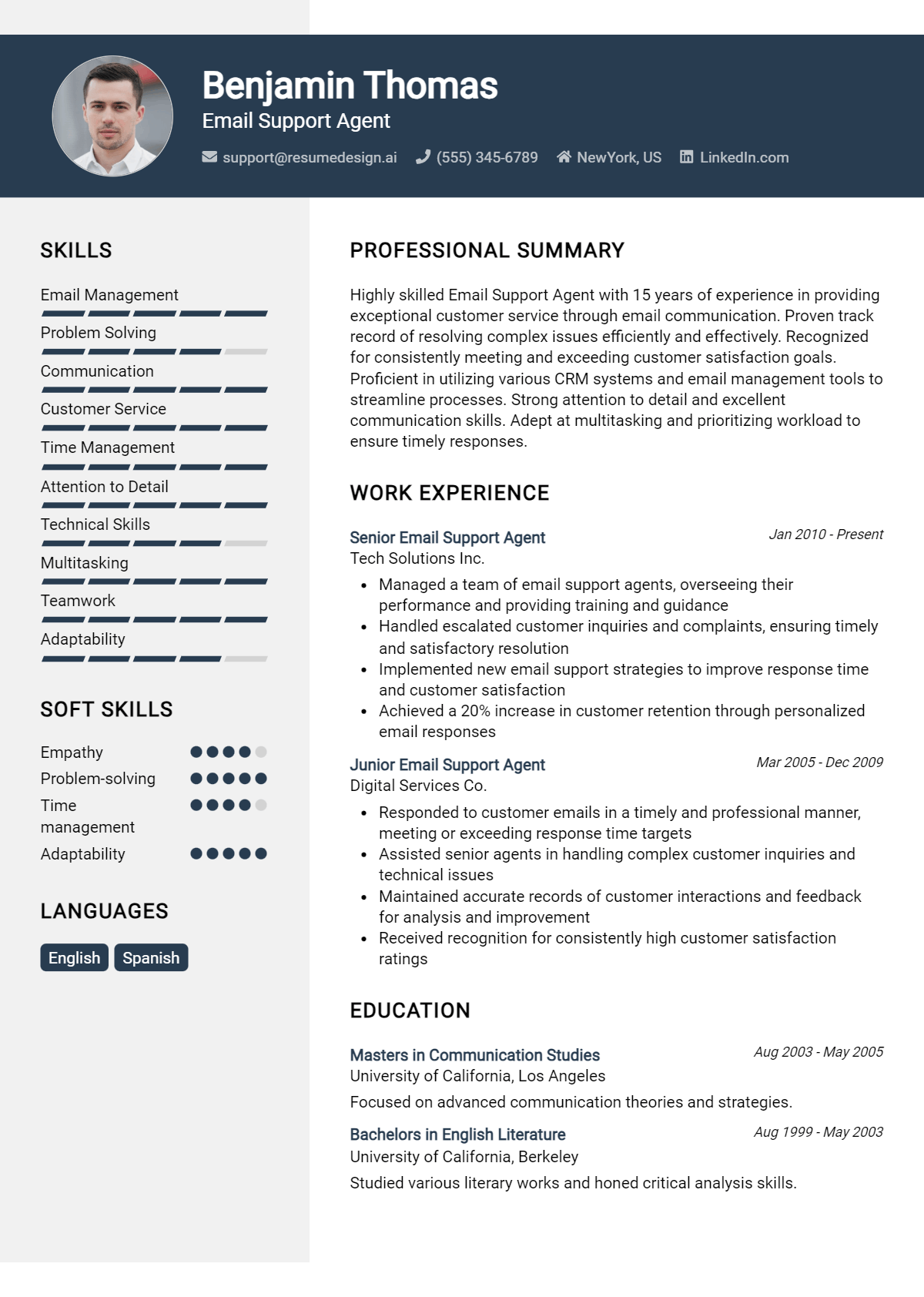 Email Support Agent Resume Example