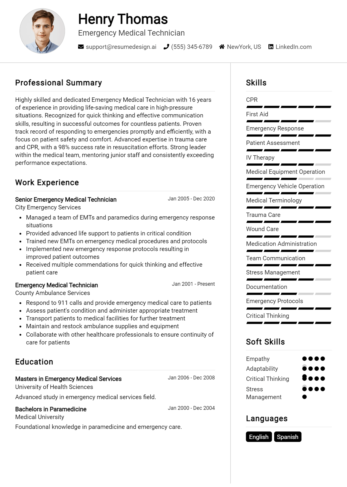 Emergency Medical Technician Resume Example