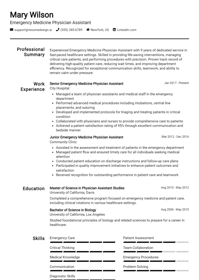 11 Emergency Medicine Physician Assistant Resume Examples And Templates for 2025: Top Tips