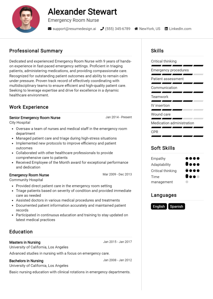 Emergency Room Nurse Resume Example