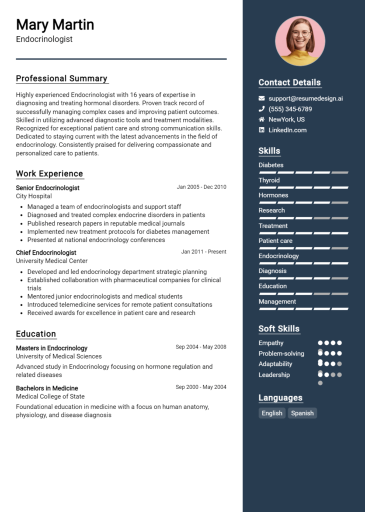 Endocrinologist Resume Example