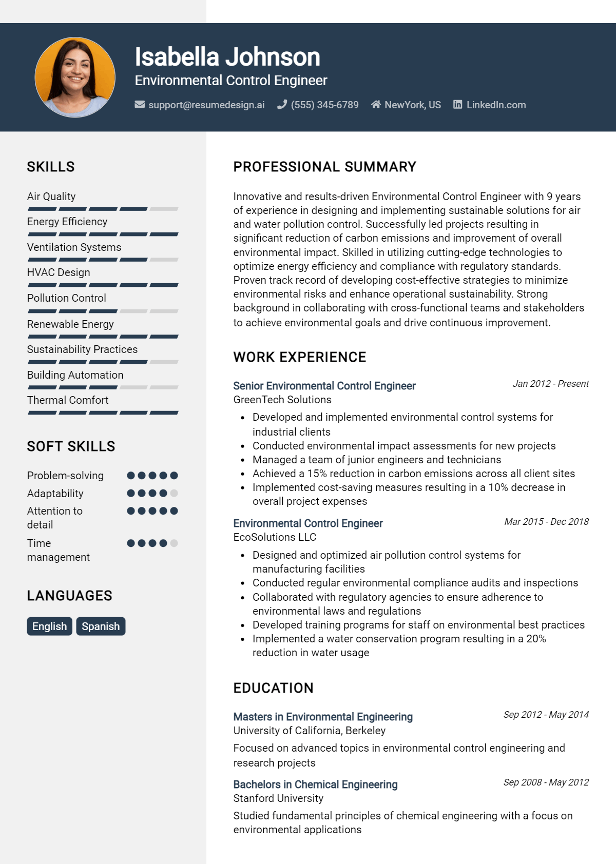 Environmental Control Engineer Resume Example