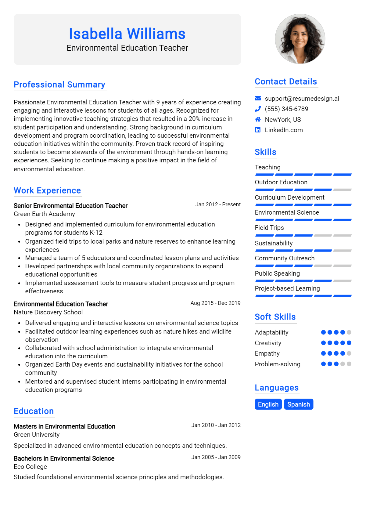 Environmental Education Teacher Resume Example