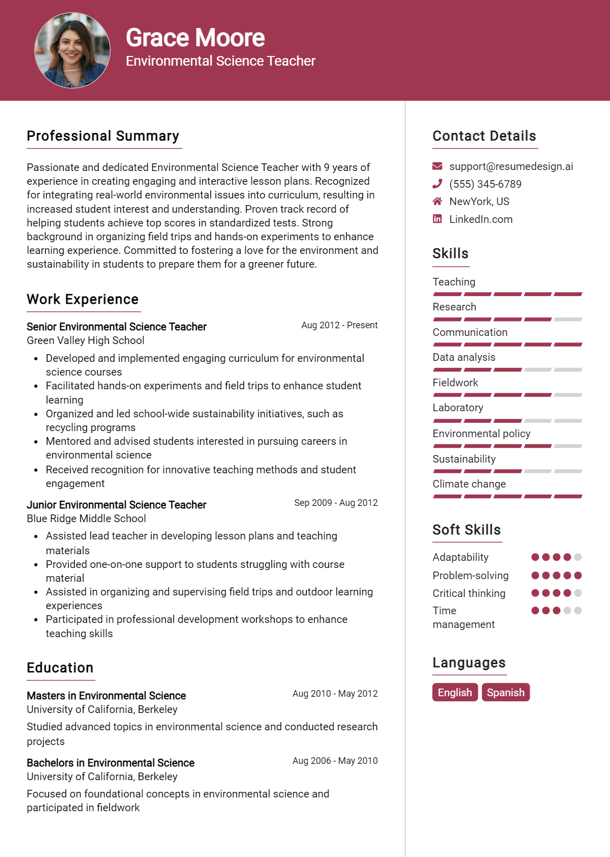 Environmental Science Teacher Resume Example