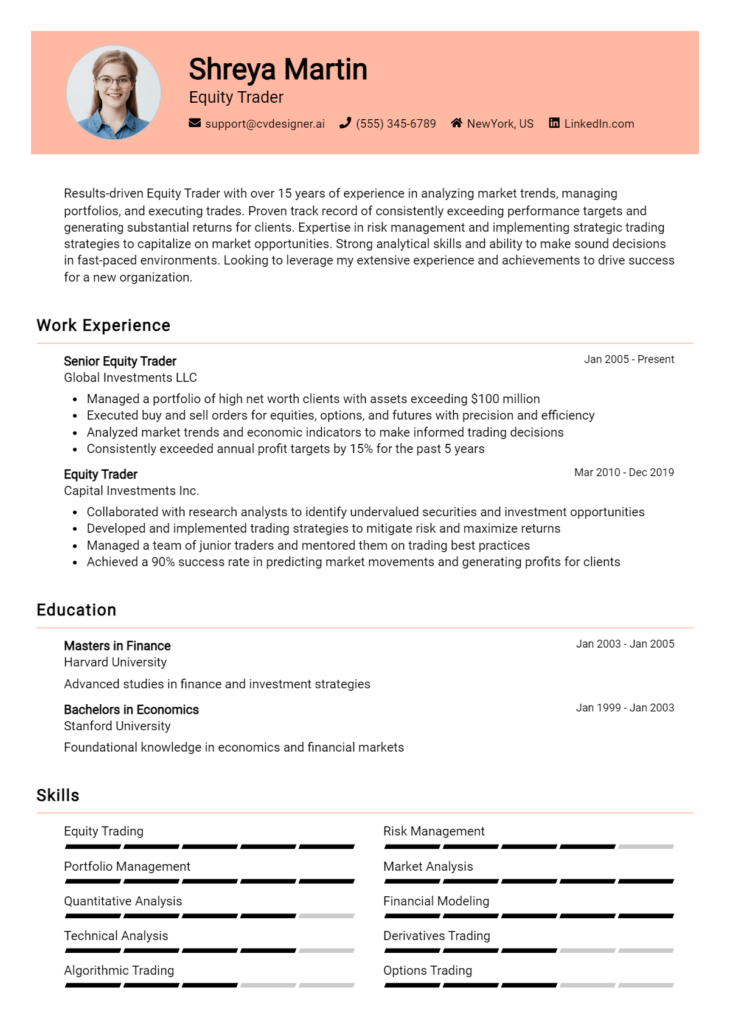 Equity Trader Resume Example