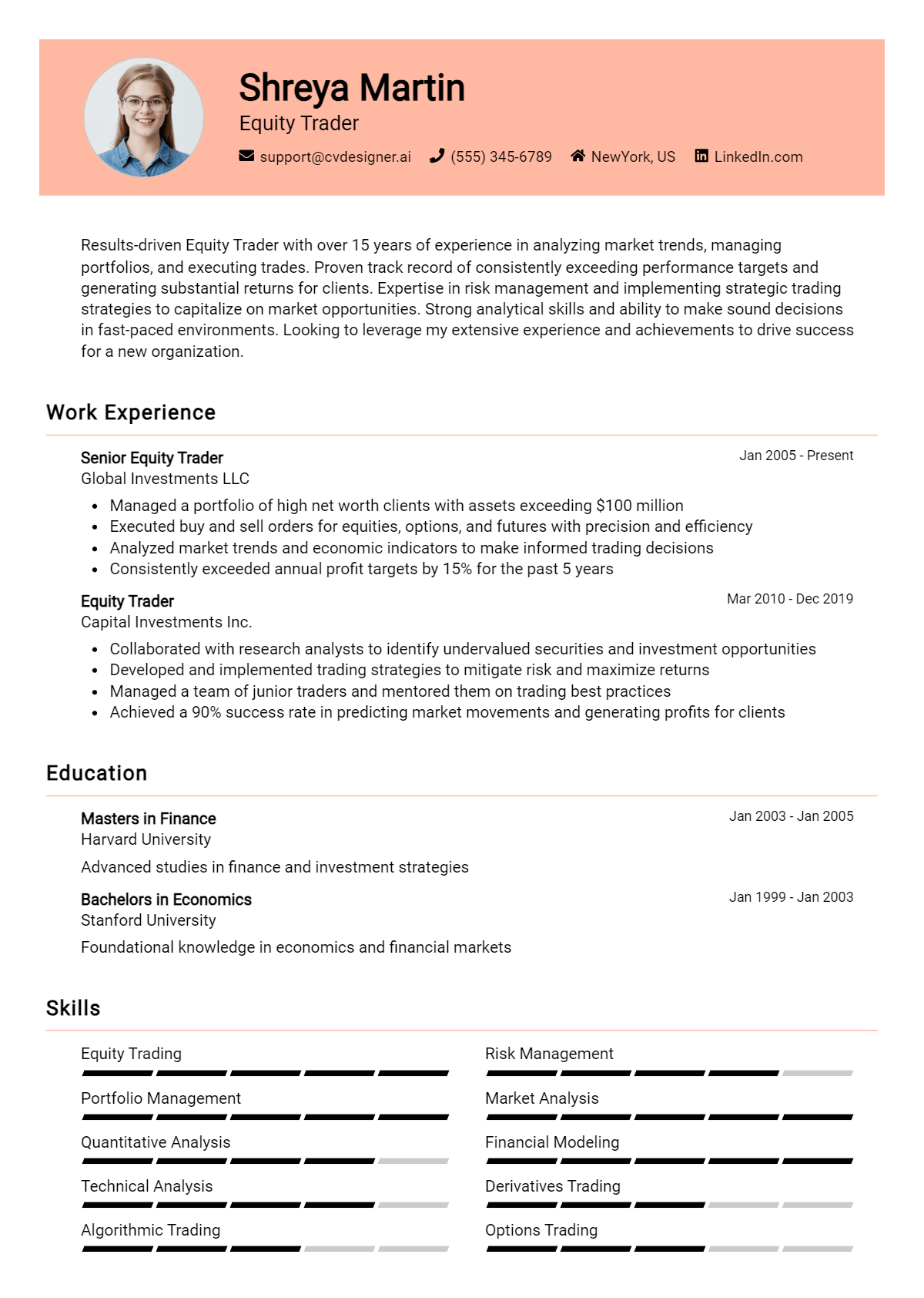 Equity Trader Resume Example