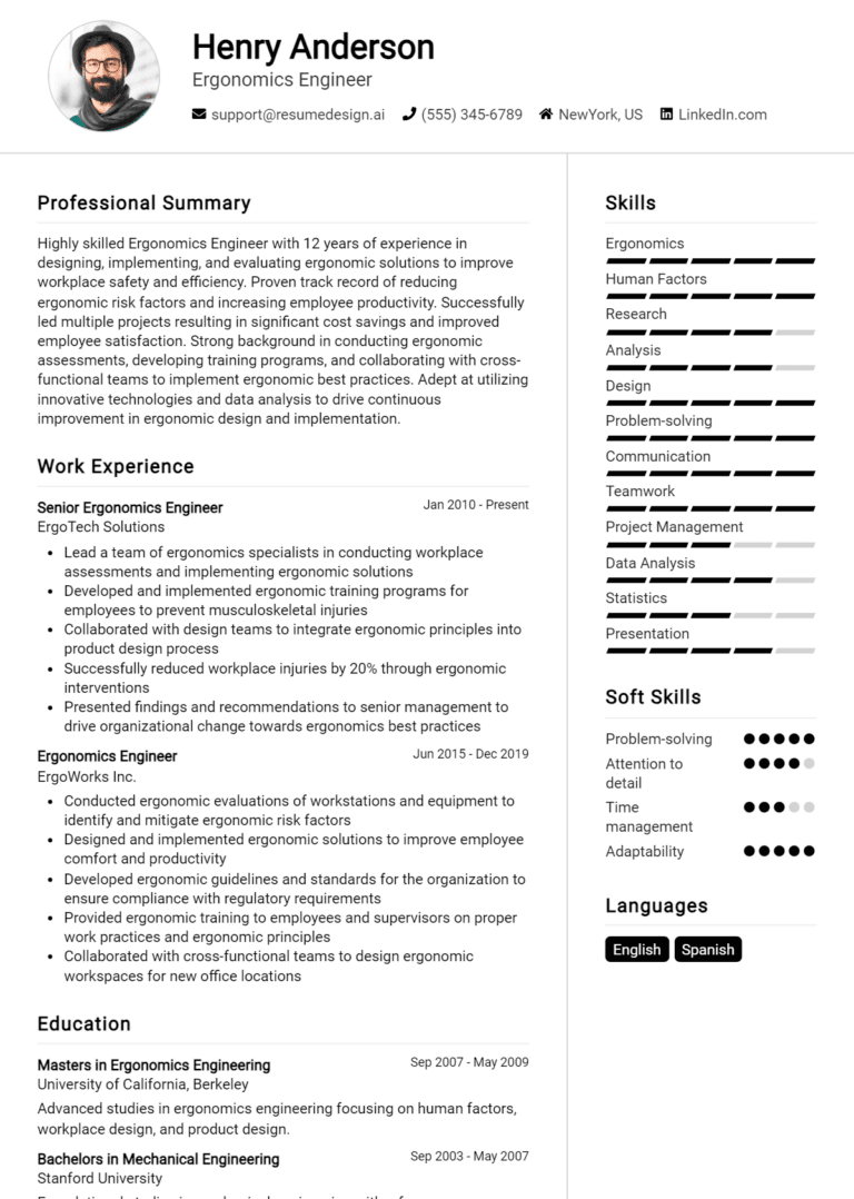 18 Ergonomics Engineer Resume Examples And Templates for 2025