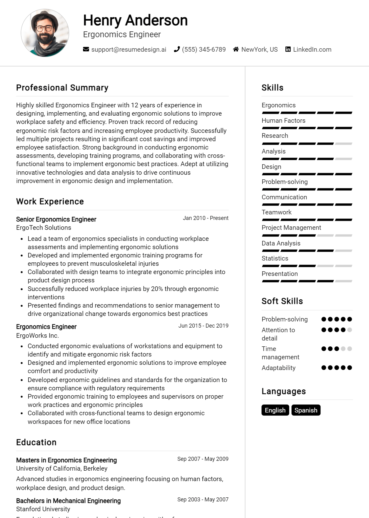 Ergonomics Engineer Resume Example