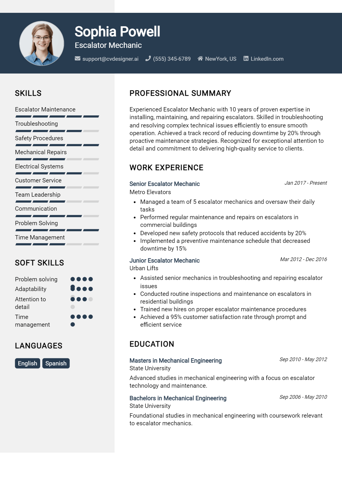 Escalator Mechanic Resume Example