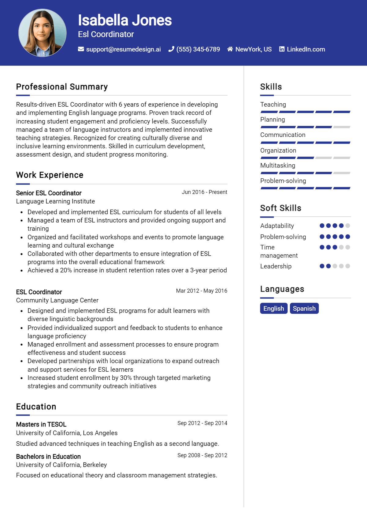 Esl Coordinator Resume Example