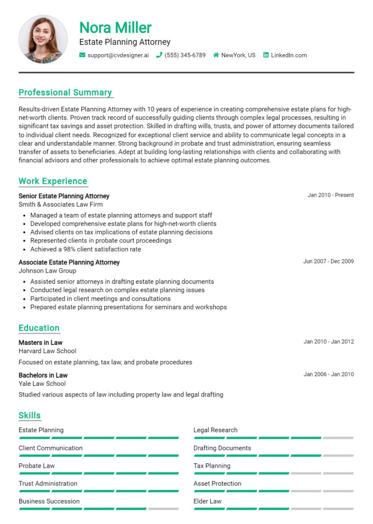 Estate Planning Attorney Resume Example