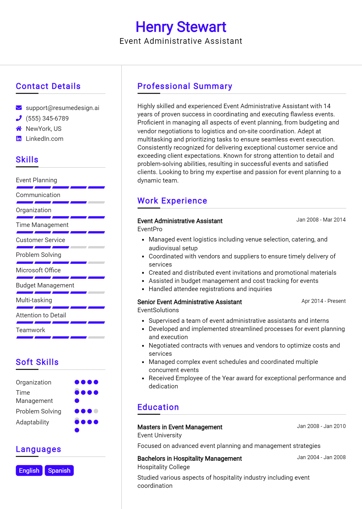 Event Administrative Assistant Resume Example