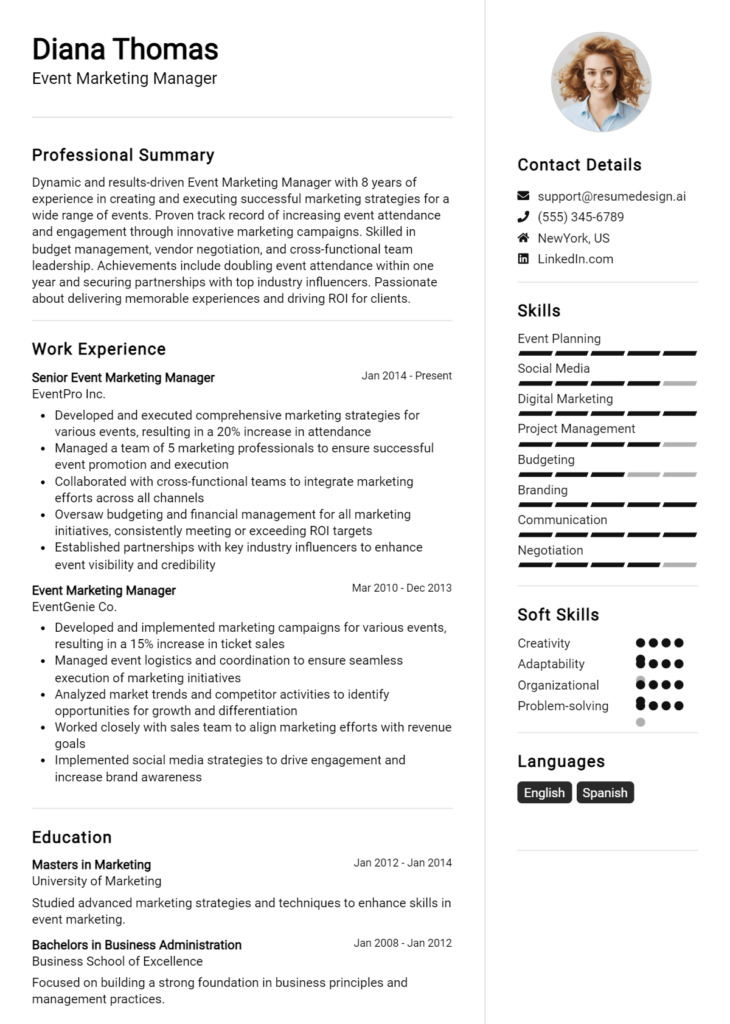 Event Marketing Manager Resume Example