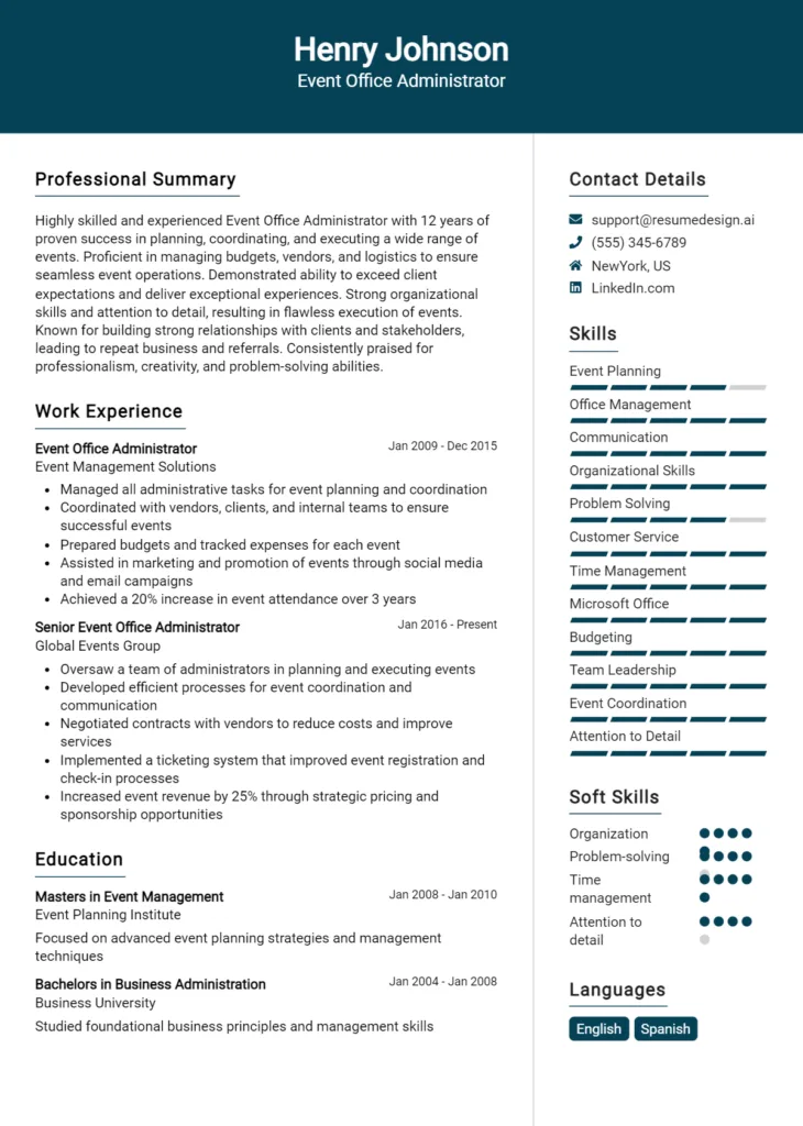 Event Office Administrator Resume Example