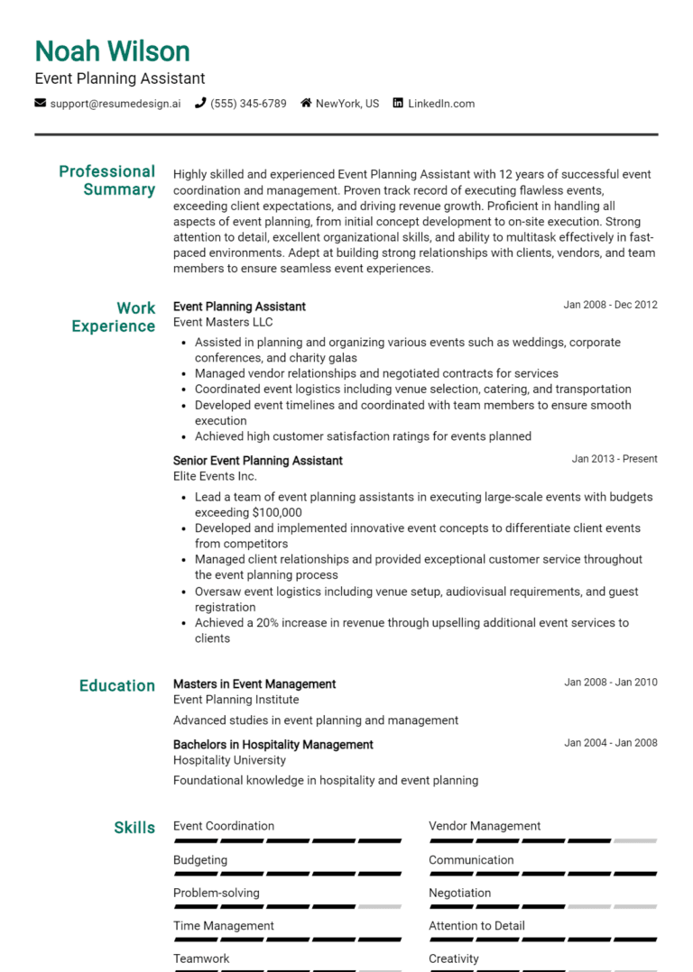 11 Event Planning Assistant Resume Examples And Templates for 2025