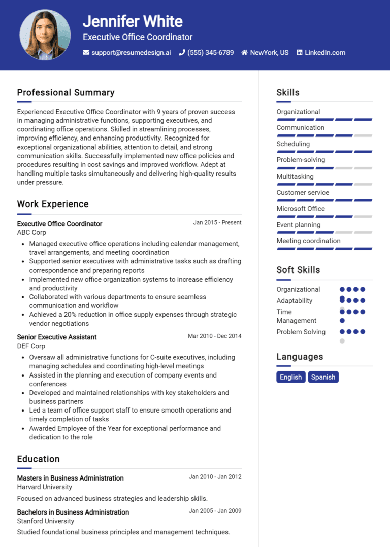 12 Executive Office Coordinator Resume Examples And Templates for 2025