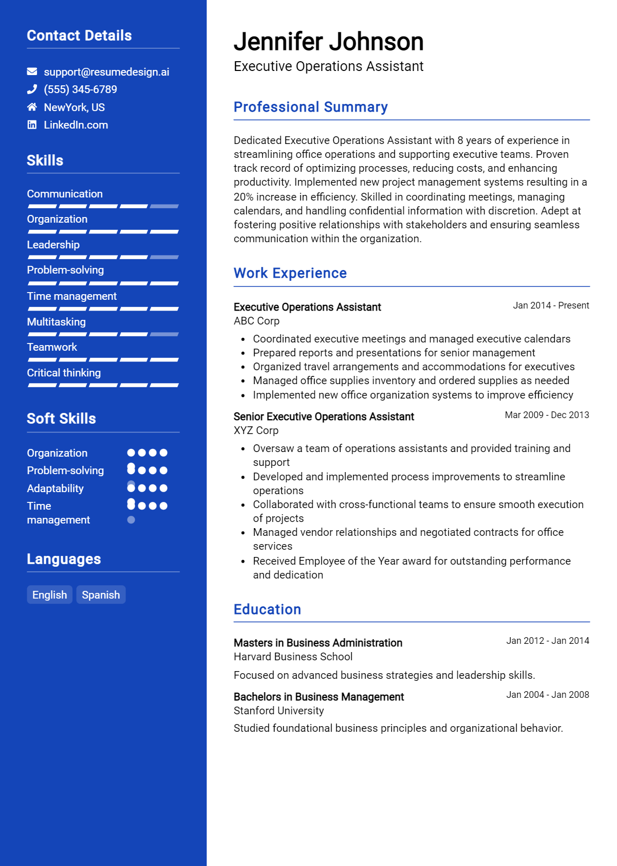 Executive Operations Assistant Resume Example