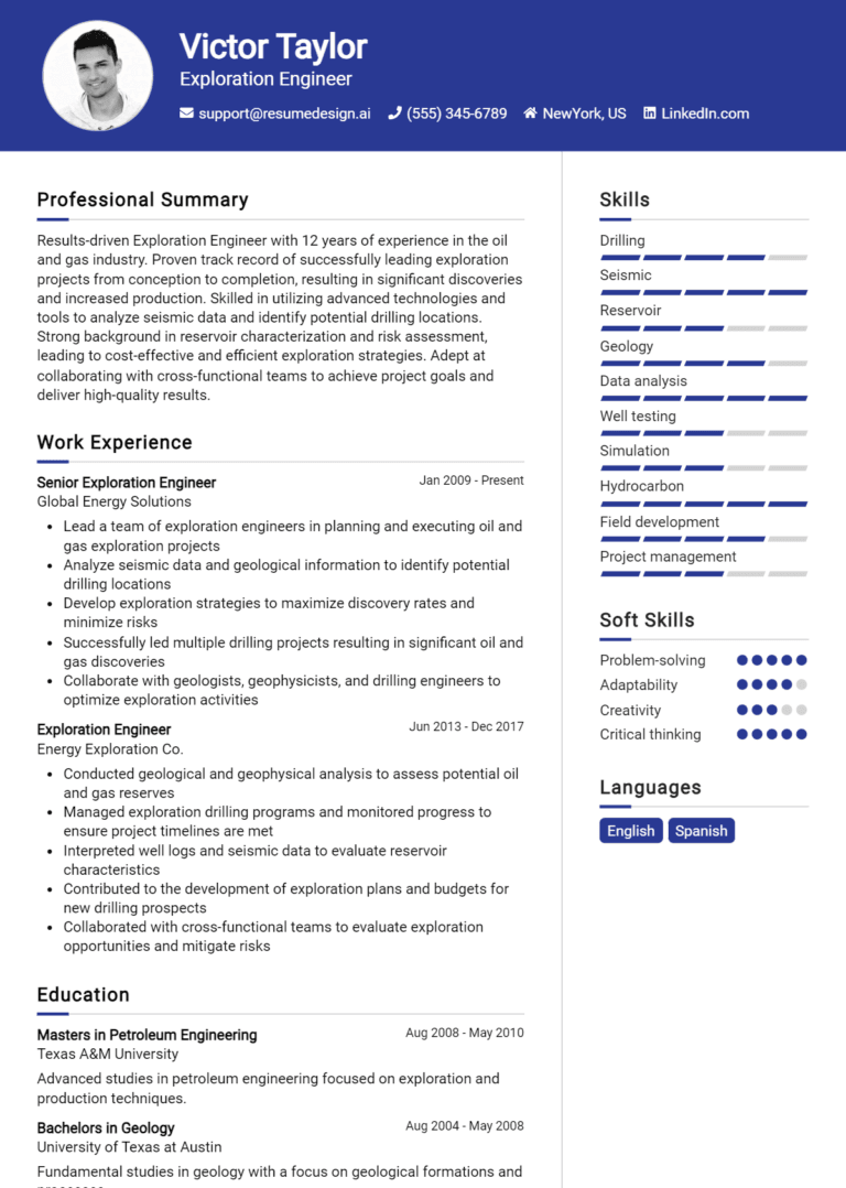 18 Exploration Engineer Resume Examples And Templates for 2025