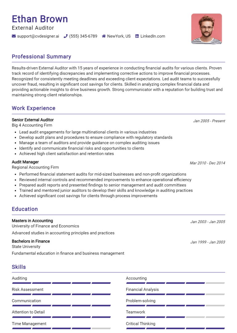 15 External Auditor Resume Examples And Templates for 2024: Expert Tips ...