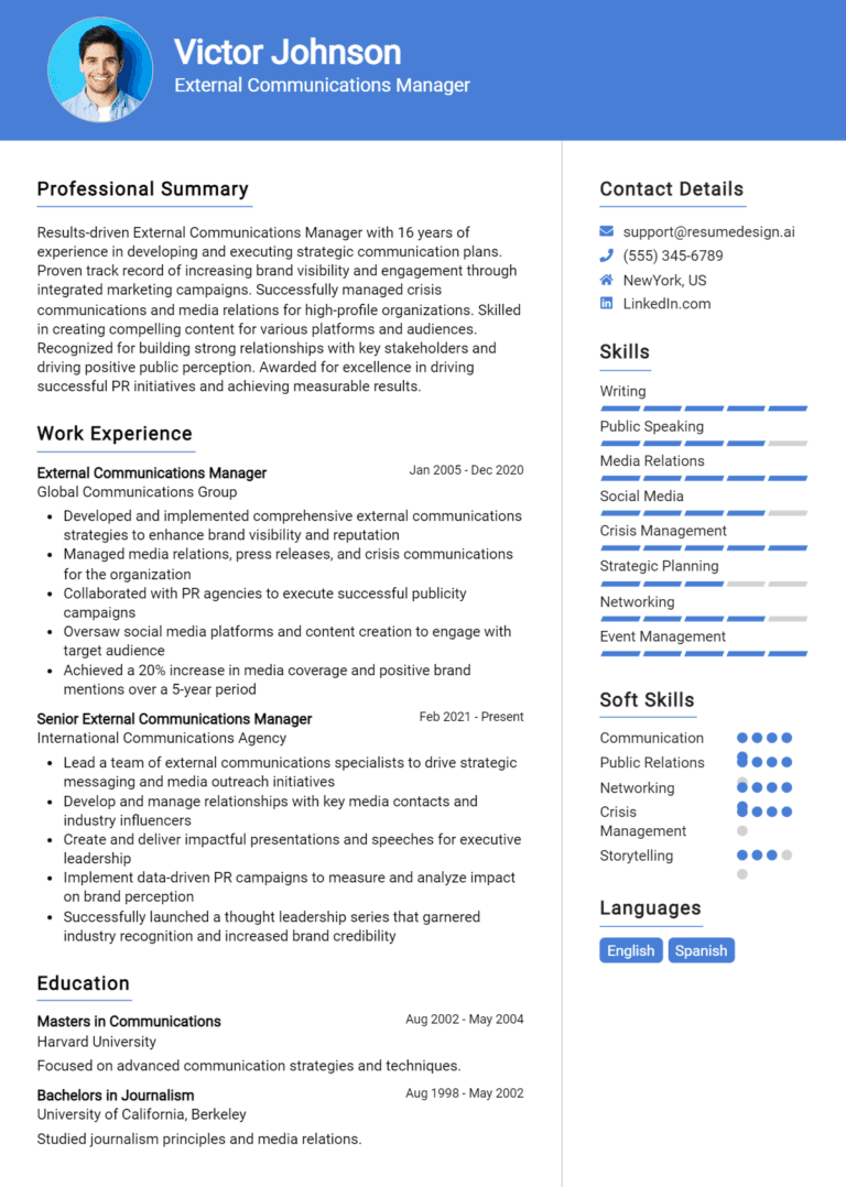 16 External Communications Manager Resume Examples And Templates for 2025