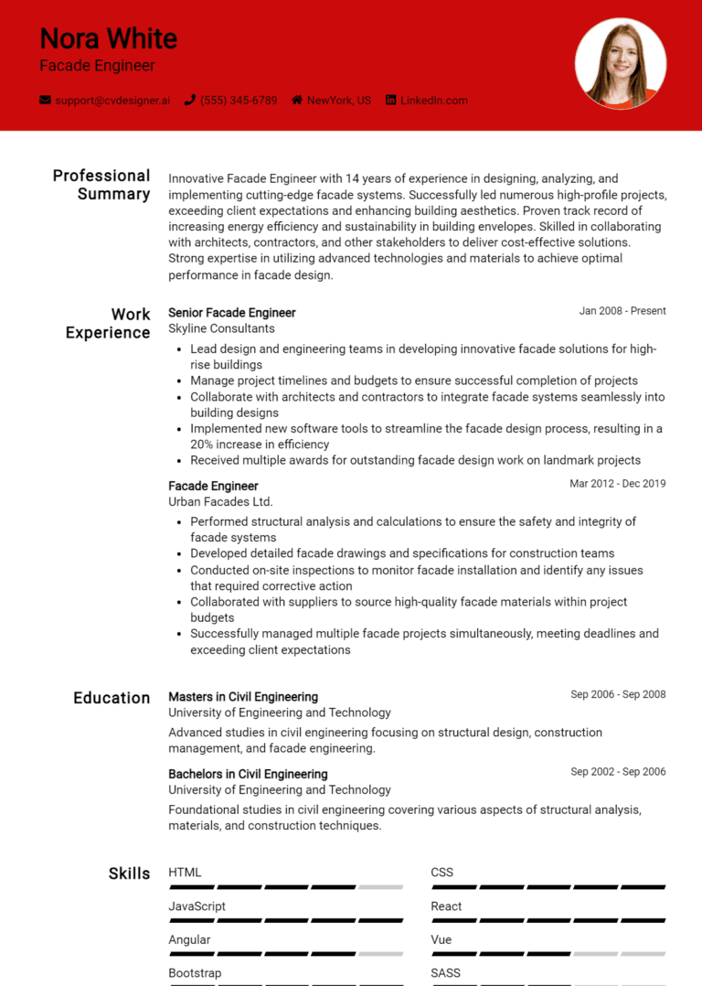 15 Facade Engineer Resume Examples And Templates for 2025