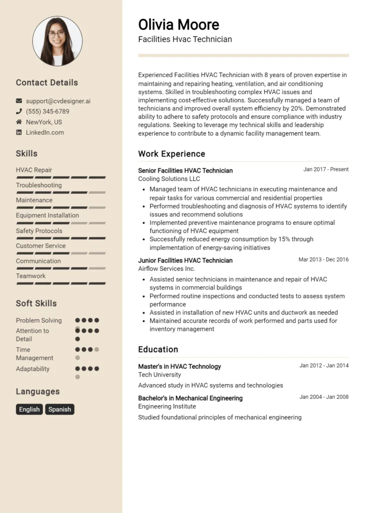 Facilities Hvac Technician Resume Example