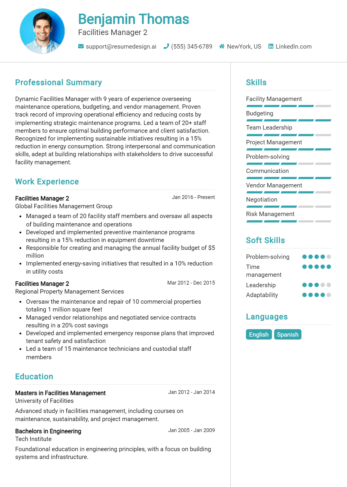 Facilities Manager 2 Resume Example