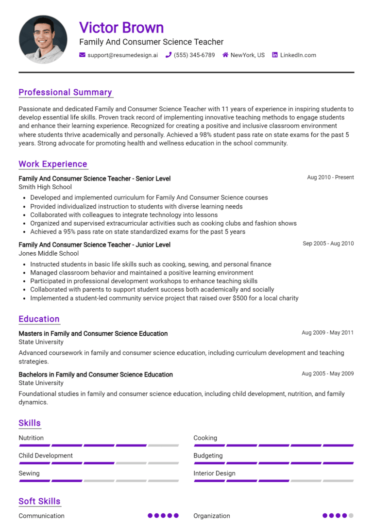 16 Family and Consumer Science Teacher Resume Examples And Templates for 2025 (Downloadable)