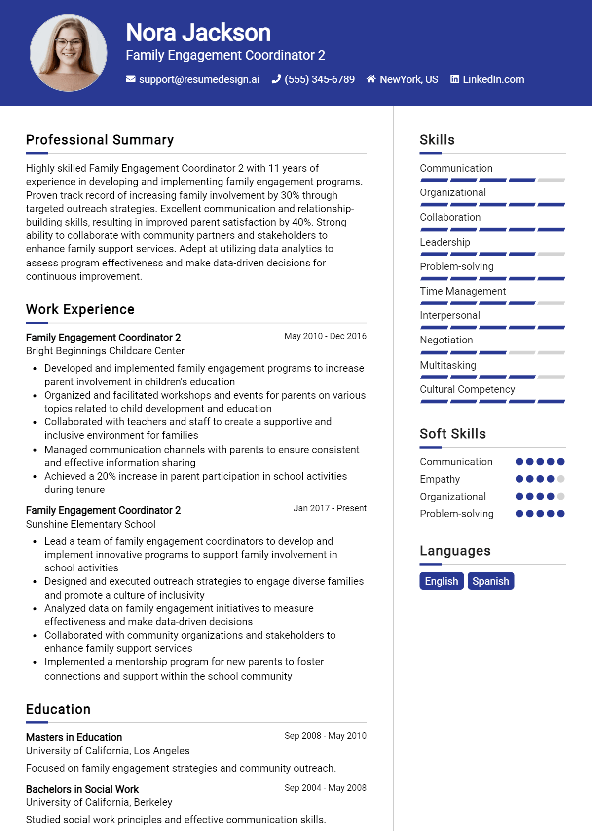 Family Engagement Coordinator 2 Resume Example