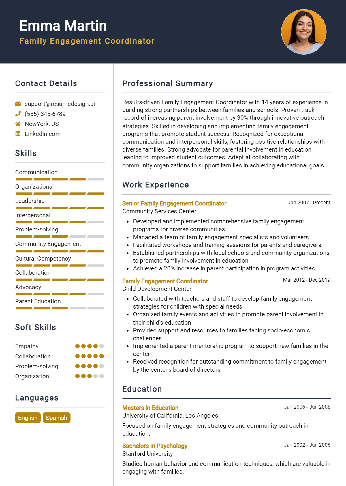 Family Engagement Coordinator Resume Example