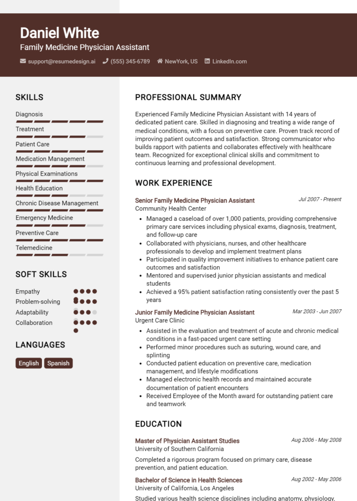 Family Medicine Physician Assistant Resume Example