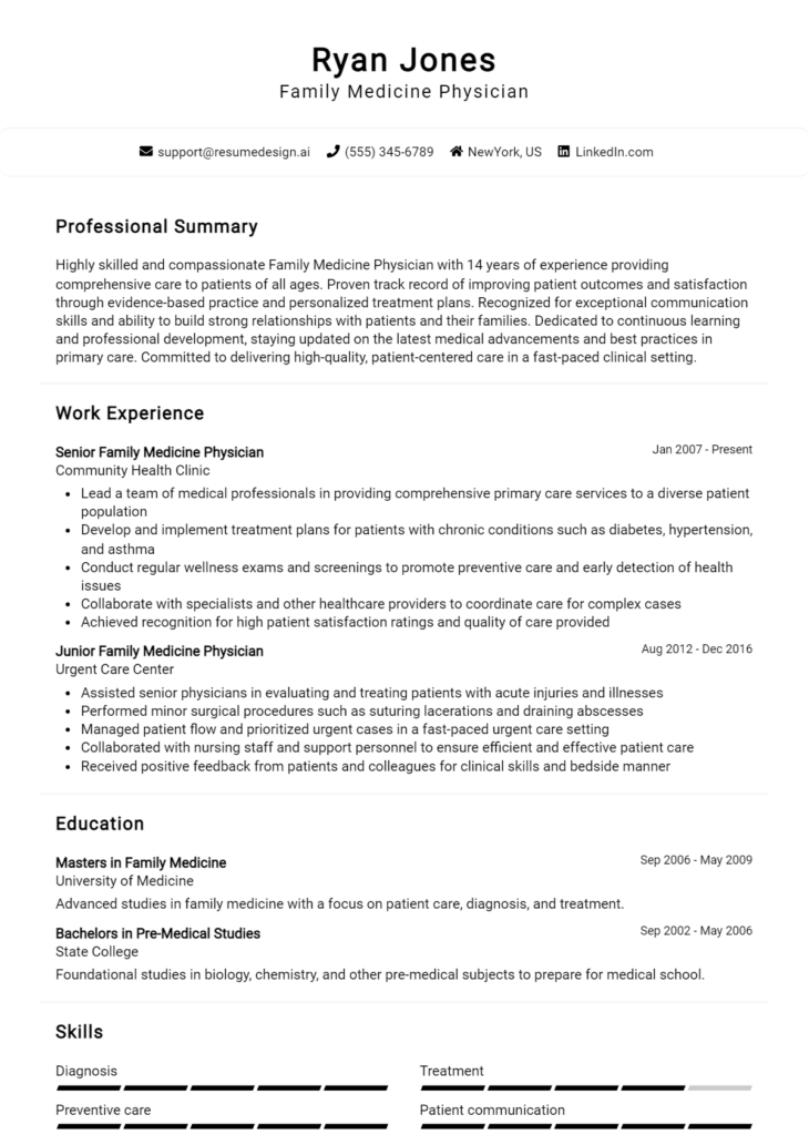 Family Medicine Physician Resume Example