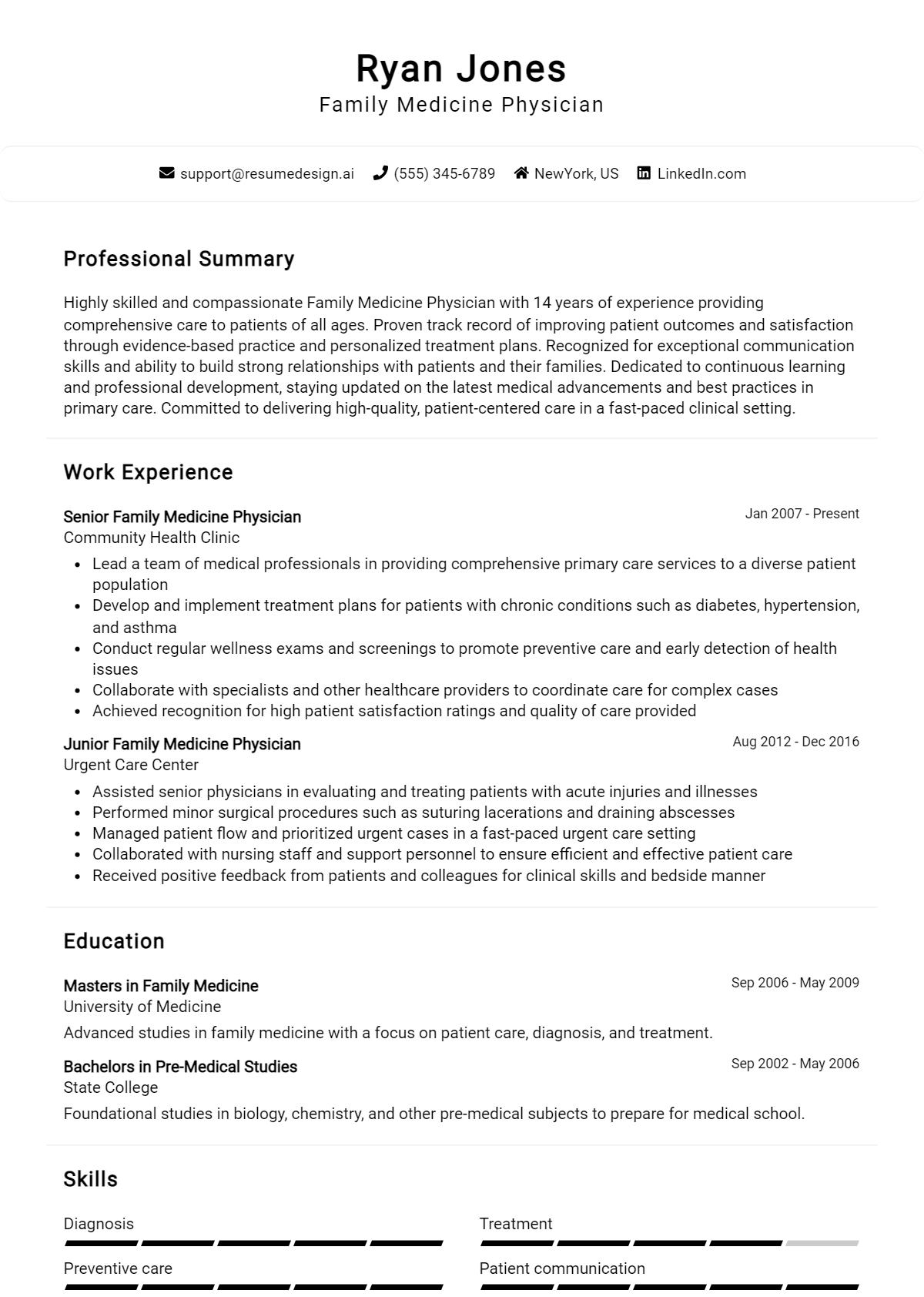 Family Medicine Physician Resume Example