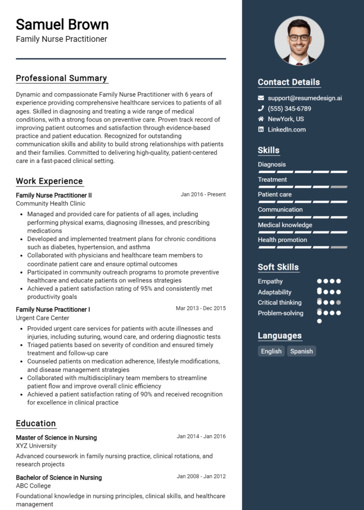 Family Nurse Practitioner Resume Example