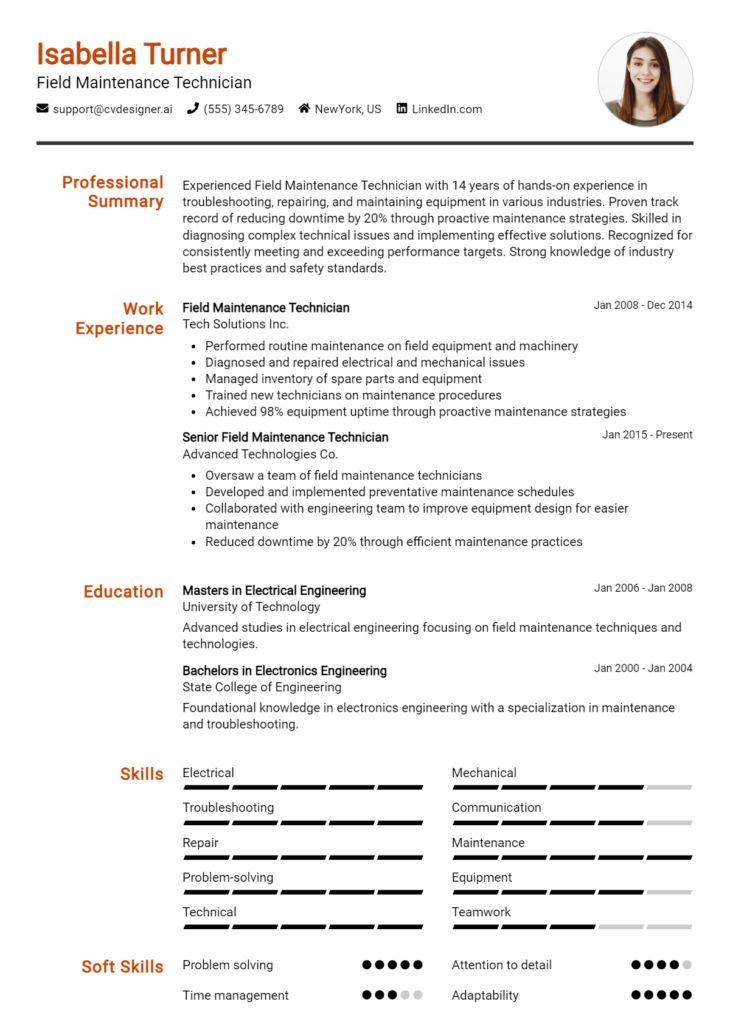 Field Maintenance Technician Resume Example