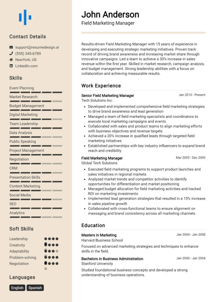 Field Marketing Manager Resume Example