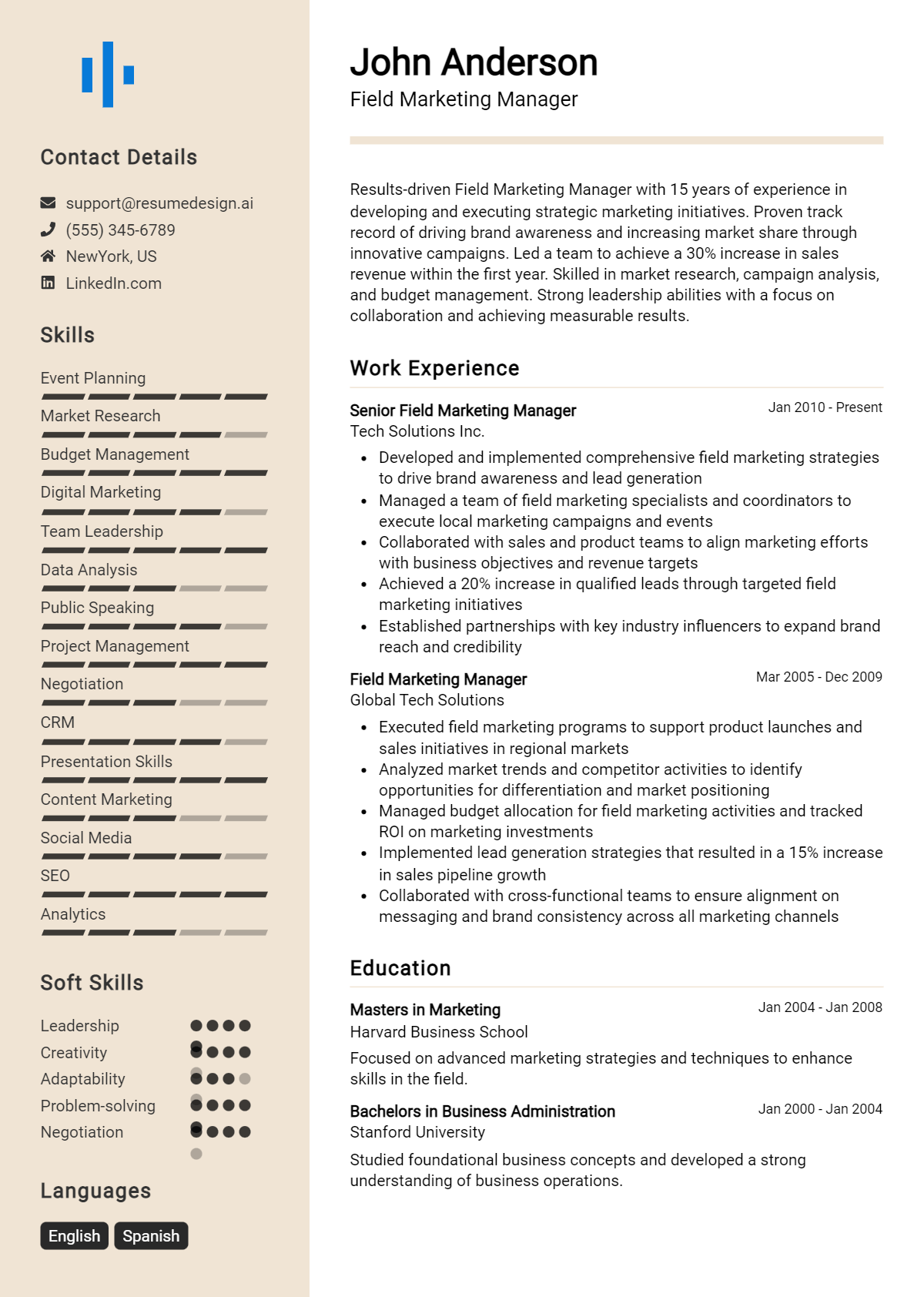 Field Marketing Manager Resume Example