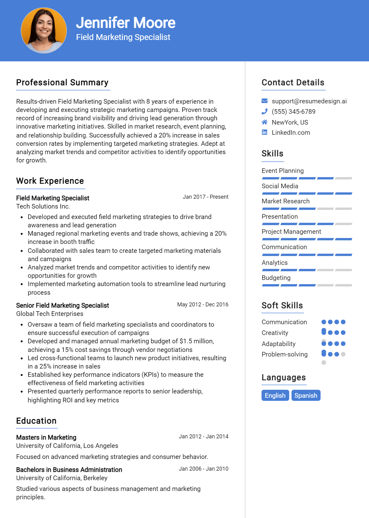 Field Marketing Specialist Resume Example